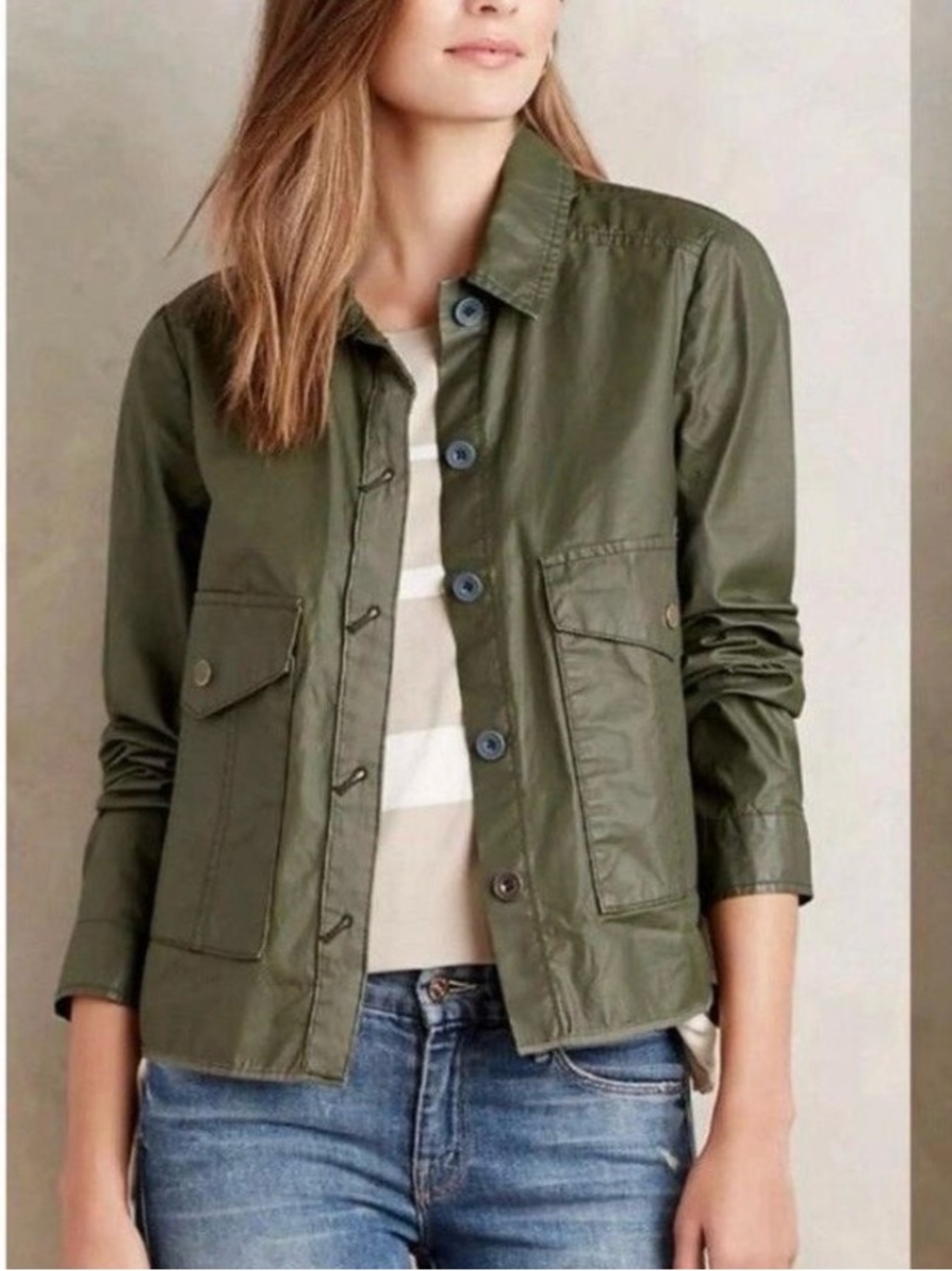 Hei Hei Anthropologie olive Green rain Coated cotton utility swing Jacket coat M